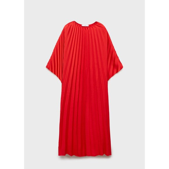 NEW Mango Pleated three-quarter sleeve dress RED SIZE S/100%AUTHENTIC - Picture 6 of 7